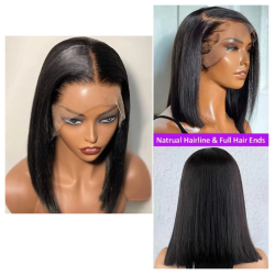 12-Inch Straight Bob Wig Human Hair - 13x4 Lace Wig, Pre-Plucked, 200% Density