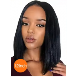 12-Inch Straight Bob Wig Human Hair - 13x4 Lace Wig, Pre-Plucked, 200% Density