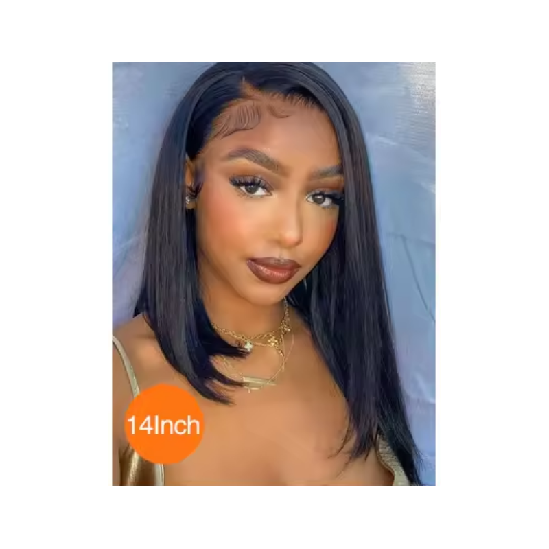 14-Inch Bob Wig Human Hair - 13x4 Lace Wig, Pre-Plugged, 180% Density