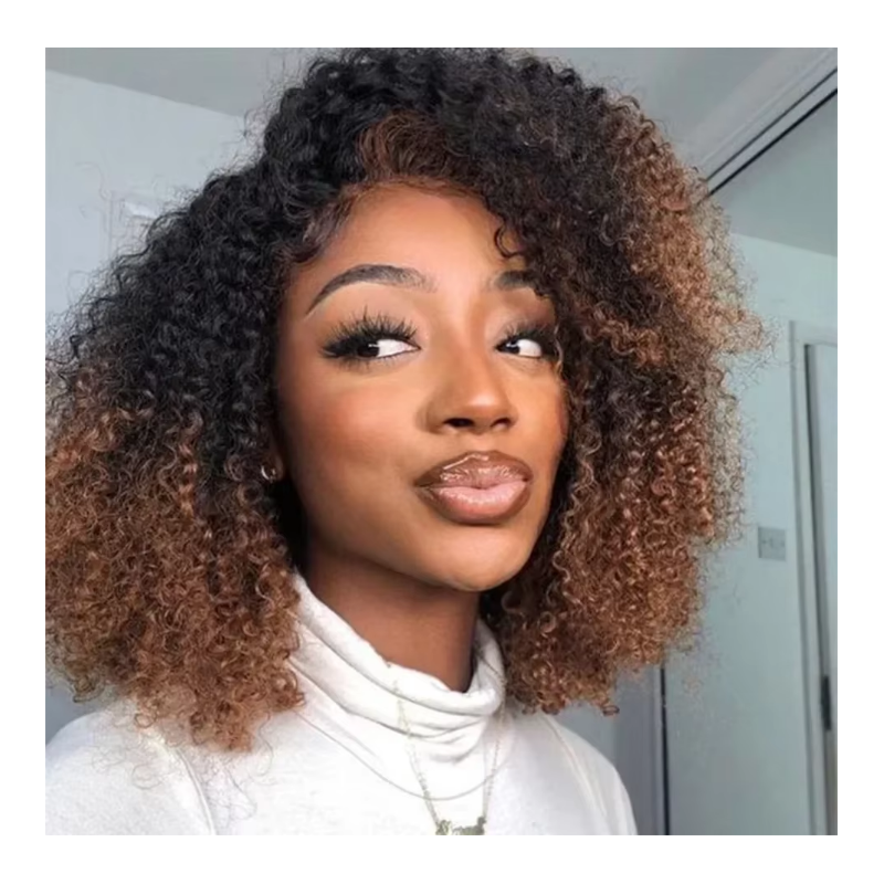 12-Inch Ombre Brown Curly Bob - 200% Density