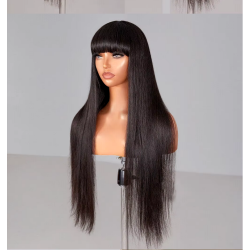 16 & 20-Inch Brazilian Straight Human Hair Wig with Bangs - 100% Remy Natural Black