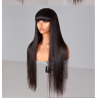 16 & 20-Inch Brazilian Straight Human Hair Wig with Bangs - 100% Remy Natural Black