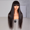 16 & 20-Inch Brazilian Straight Human Hair Wig with Bangs - 100% Remy Natural Black