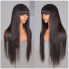 16 & 20-Inch Brazilian Straight Human Hair Wig with Bangs - 100% Remy Natural Black