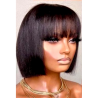 10-Inch Black Straight Bob Wig with Bangs - Brazilian Remy Human Hair