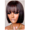 10-Inch Black Straight Bob Wig with Bangs - Brazilian Remy Human Hair