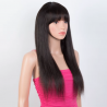 18-Inch Black Bone Straight Wig with Curtain Bangs - Brazilian Remy Human Hair