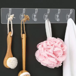 Transparent Adhesive Hook Stand with 6 Hooks (34.5cm x 6cm)