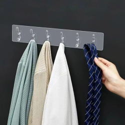 Transparent Adhesive Hook Stand with 6 Hooks (34.5cm x 6cm)