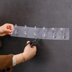 Transparent Adhesive Hook Stand with 6 Hooks (34.5cm x 6cm)