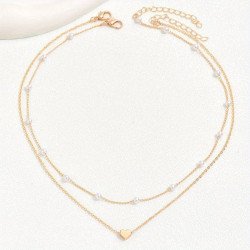 Delicate Heart Pendant Faux Pearl Clavicle Necklace