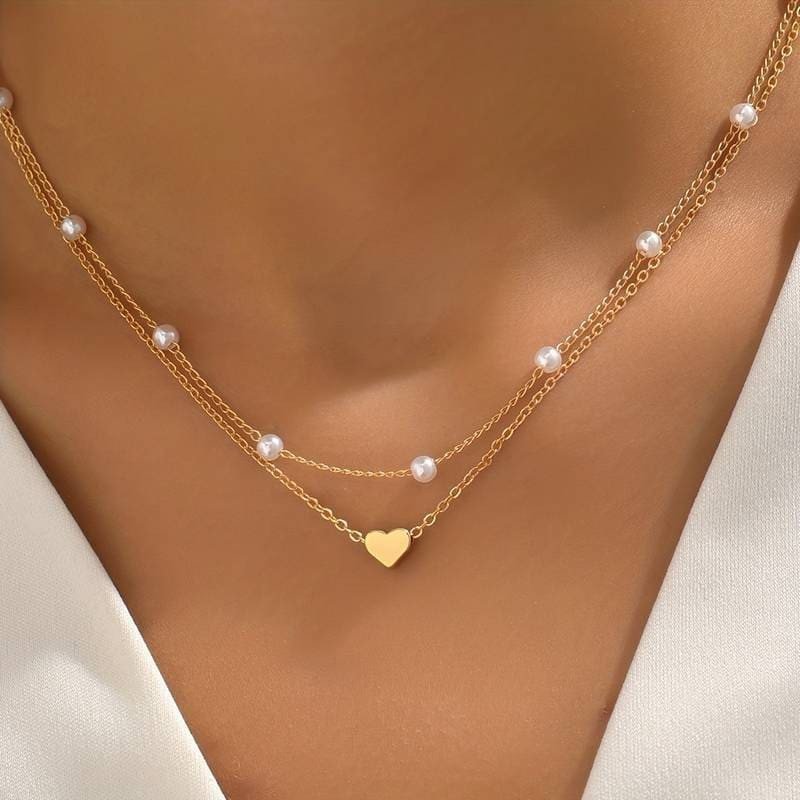 Delicate Heart Pendant Faux Pearl Clavicle Necklace