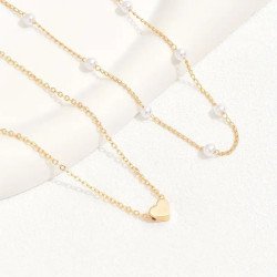 Delicate Heart Pendant Faux Pearl Clavicle Necklace