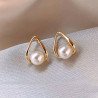 Hollow Geometric Pearl Stud Earrings