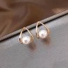 Hollow Geometric Pearl Stud Earrings